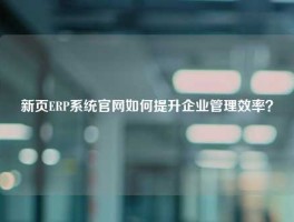新页ERP系统官网如何提升企业管理效率？