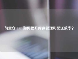 前置仓 ERP 如何提升库存管理和配送效率？