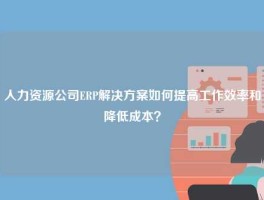 人力资源公司ERP解决方案如何提高工作效率和降低成本？