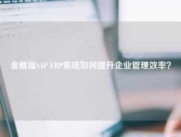 金雅福SAP ERP系统如何提升企业管理效率？