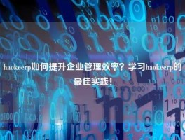 haokeerp如何提升企业管理效率？学习haokeerp的最佳实践！