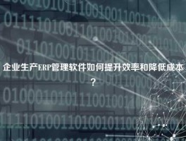 企业生产ERP管理软件如何提升效率和降低成本？