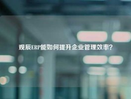 观辰ERP能如何提升企业管理效率？