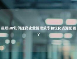 星辰ERP如何提高企业管理效率和优化资源配置？