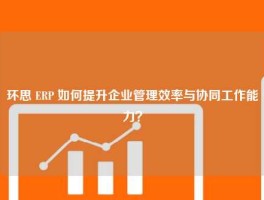 环思 ERP 如何提升企业管理效率与协同工作能力？