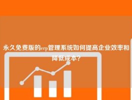 永久免费版的erp管理系统如何提高企业效率和降低成本？
